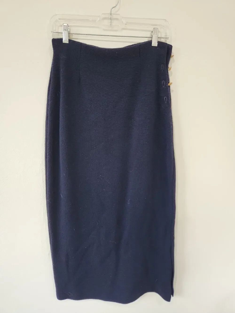 Lauren Ralph Lauren Skirt Womens S Petite Navy Wool Below Knee Stretch